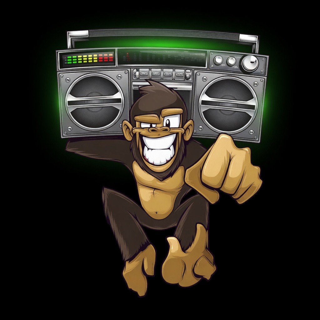 Gorilla Radio mascot with boombox